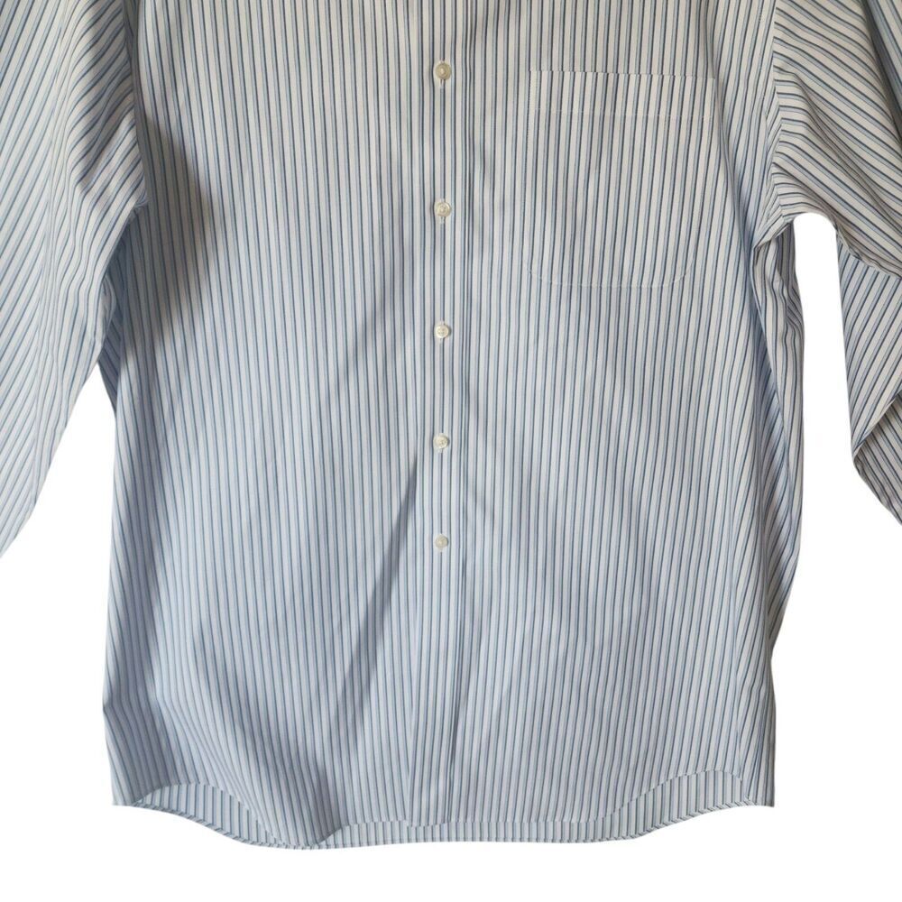 Paul Frederick 100% Cotton White Blue Striped Button Down Shirt Mens 16.5 - 37 - Picture 10 of 11